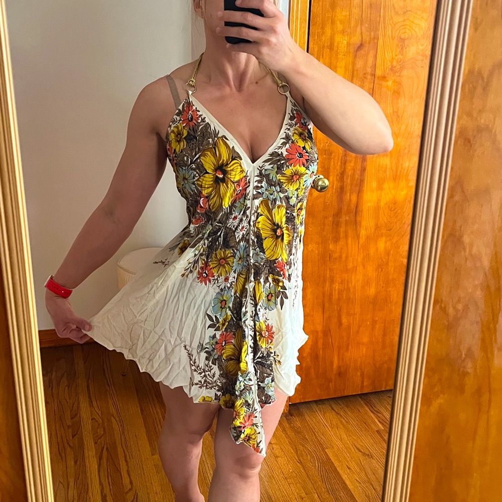 Silk scarf floral halter top (or mini dress)